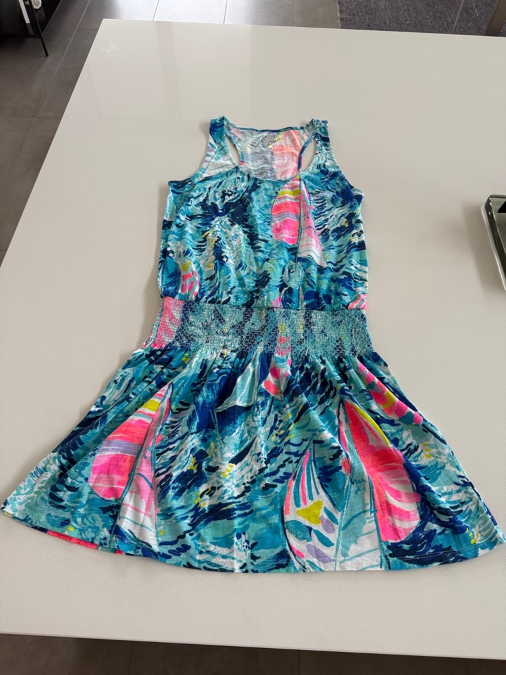 Lilly Pulitzer Teal Tropical Tank Dress with Pink Accents